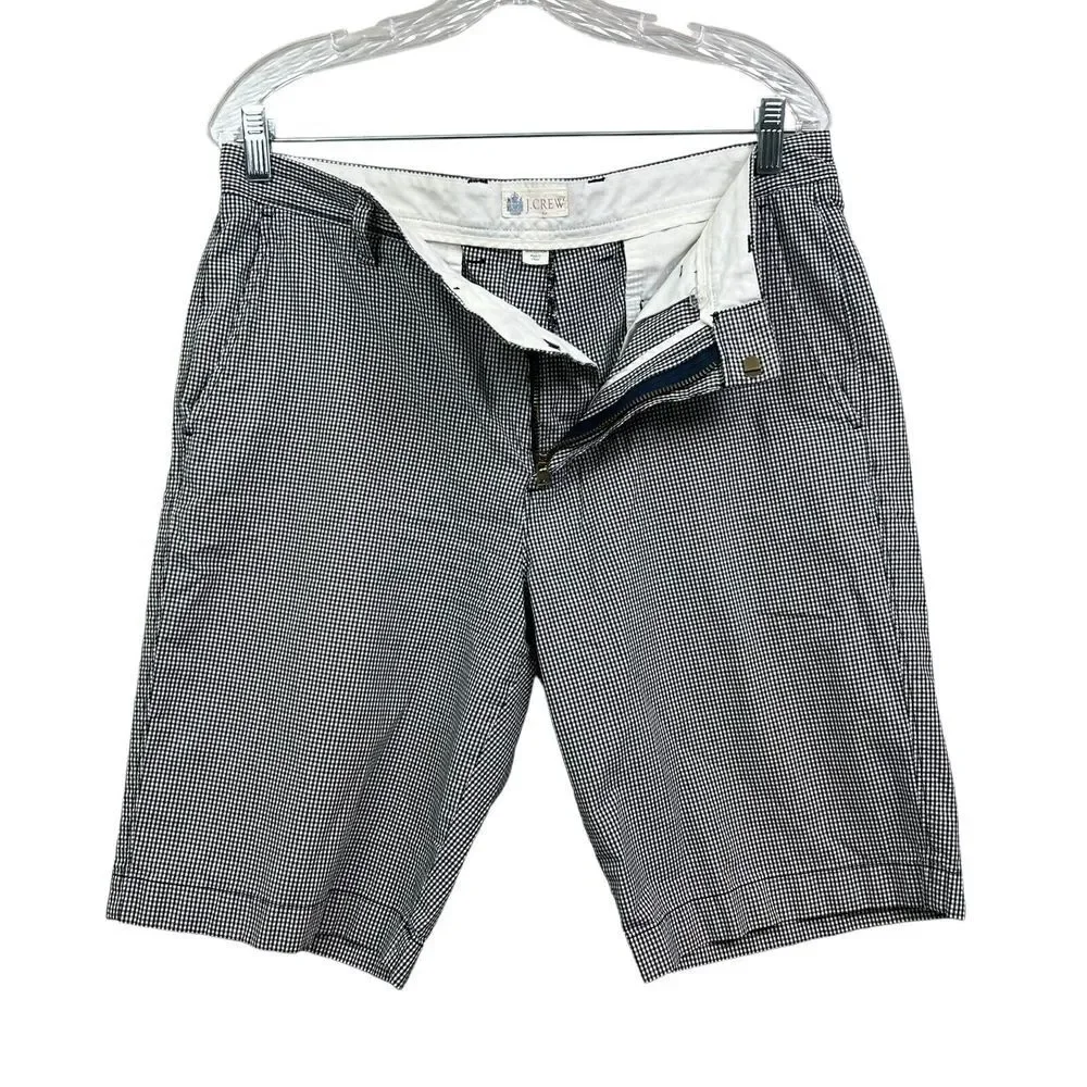 J. Crew Mens Bermuda Shorts Checkered Slash Pockets Black White Size W32*